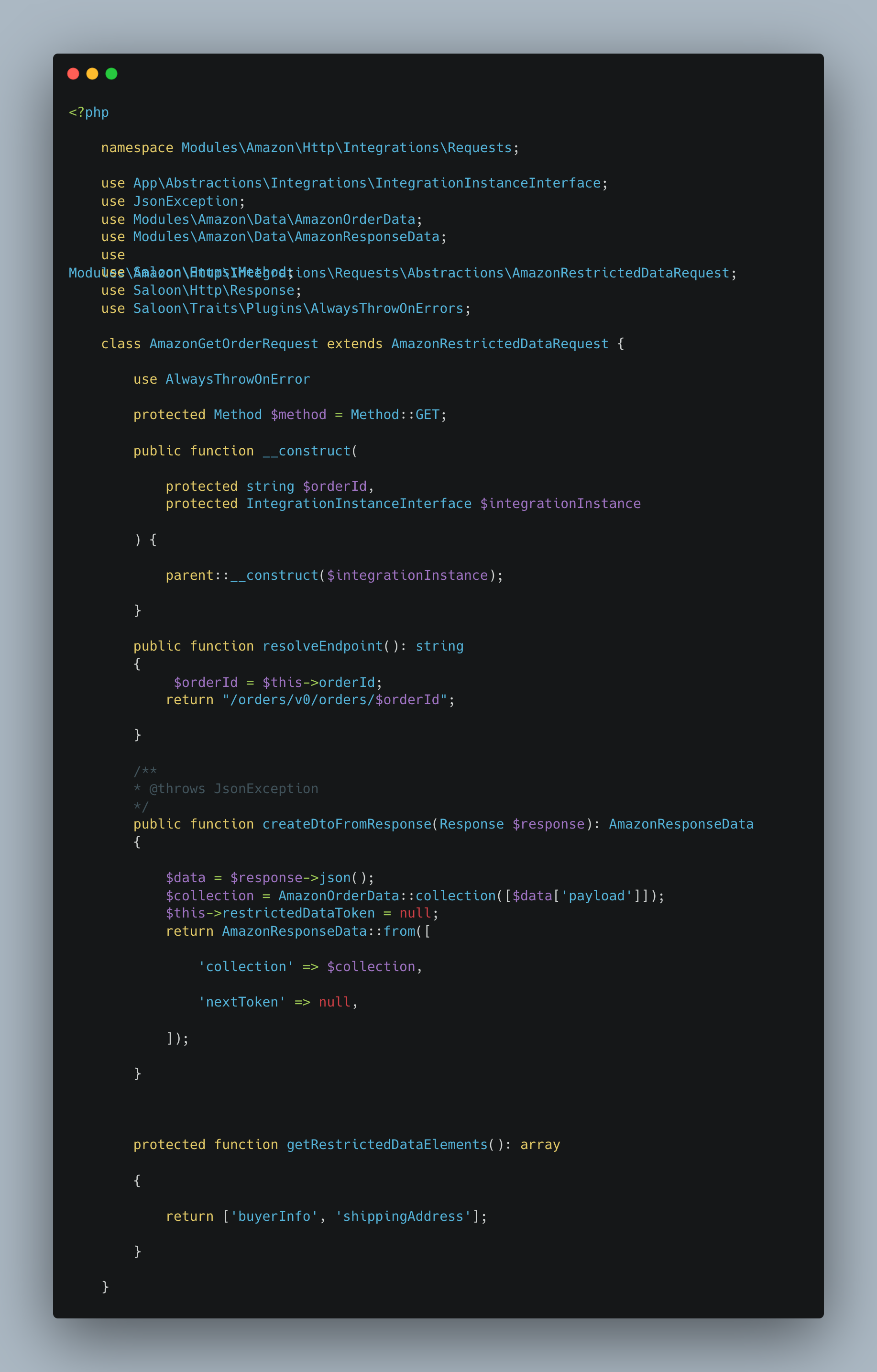 Image shows how do you handle request in saloon package php